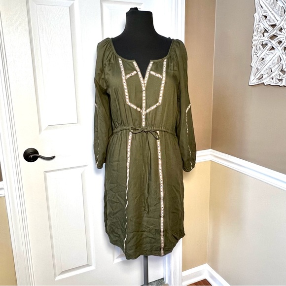 ⭐️ Esme & Esyllte Olive Ribbon Peasant Boho Bohemian Dress SMALL - Picture 6 of 14